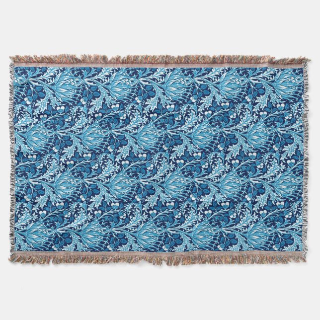 William Morris Damast, Marineblau & Weiß Decke (Vorderseite)
