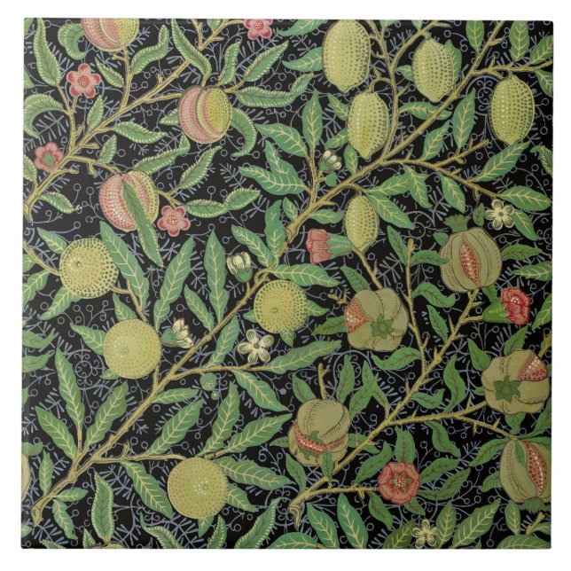 William Morris Dark Granatapfel Fruchtmuster Fliese (Vorderseite)