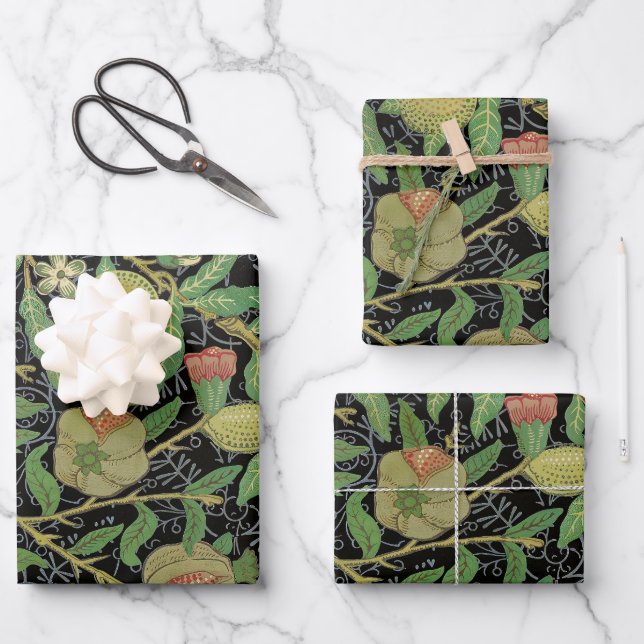 William Morris Dark Granatapfel Fruchtmuster Geschenkpapier Set (Vorderseite)