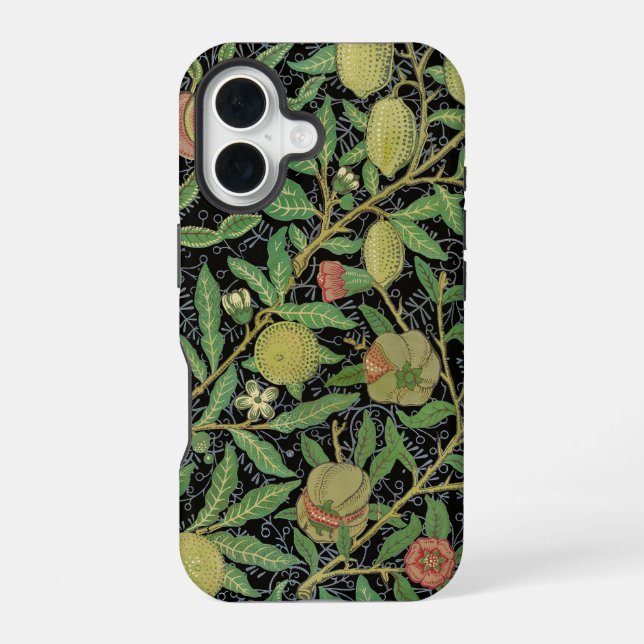 William Morris Dark Granatapfel Fruchtmuster iPhone 16 Hülle (Rückseite)