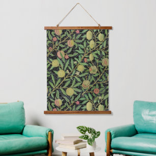 William Morris Dark Granatapfel Fruchtmuster Wandteppich Mit Holzrahmen
