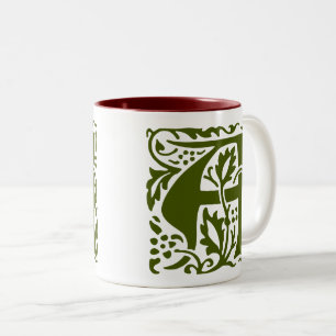William Morris Dark Green Monogram Arts Crafts Zweifarbige Tasse