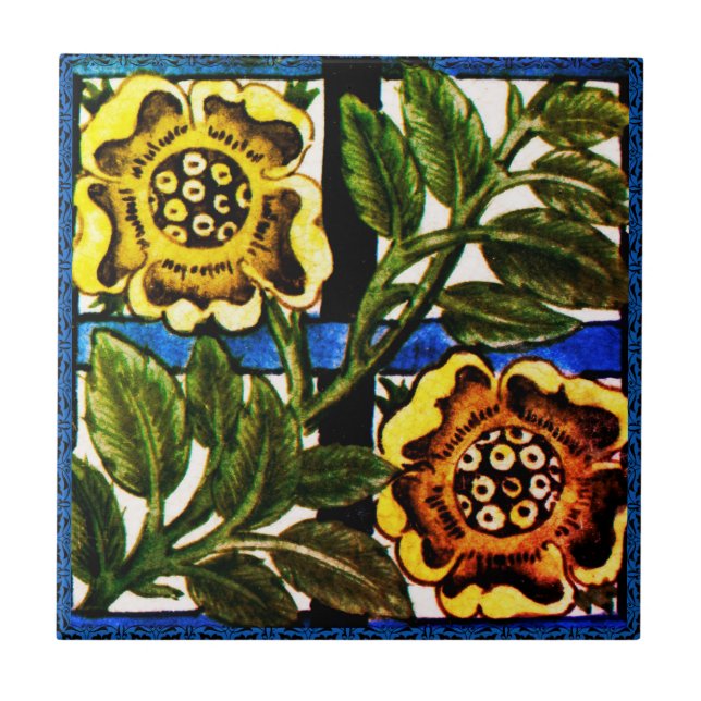 William * Morris De Morgan Zwei gelbe Blumen | Fliese (Vorderseite)