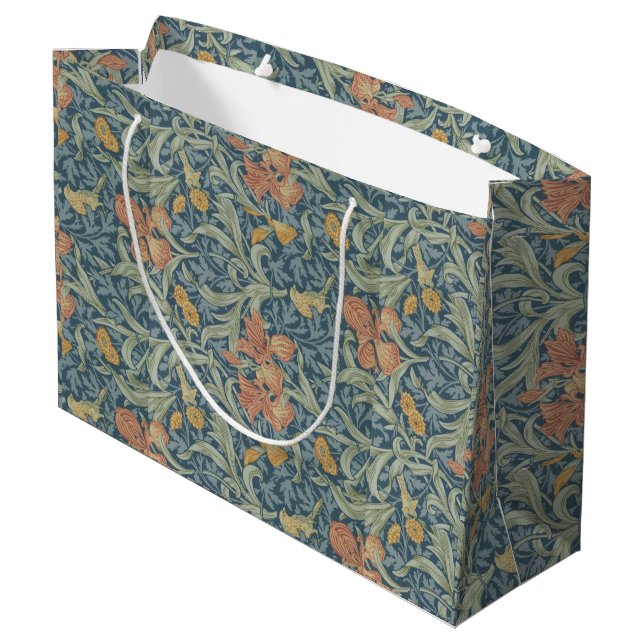 William Morris Decorative Art Iris Pattern Große Geschenktüte (Rückseite Schrägansicht)