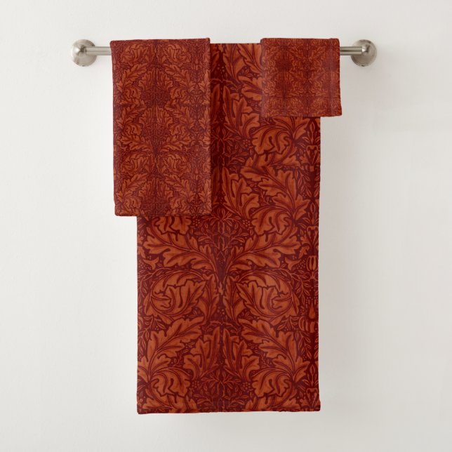 William Morris: Deep Red Acanthus Bath Set (Insitu)