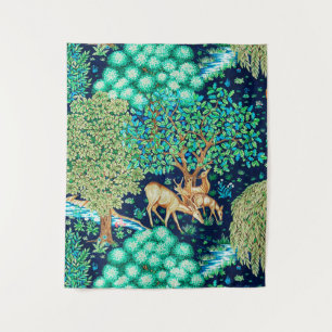 William Morris Deer by a Brook Indigo Tapestry Wandteppich