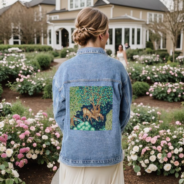 William Morris Deer by a Brook Tapesto Indigo Jeansjacke (Hochzeit Rückseite)