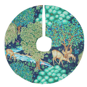 William Morris Deer by a Brook Tapesto Indigo Leinenimitat Weihnachtsbaumdecke
