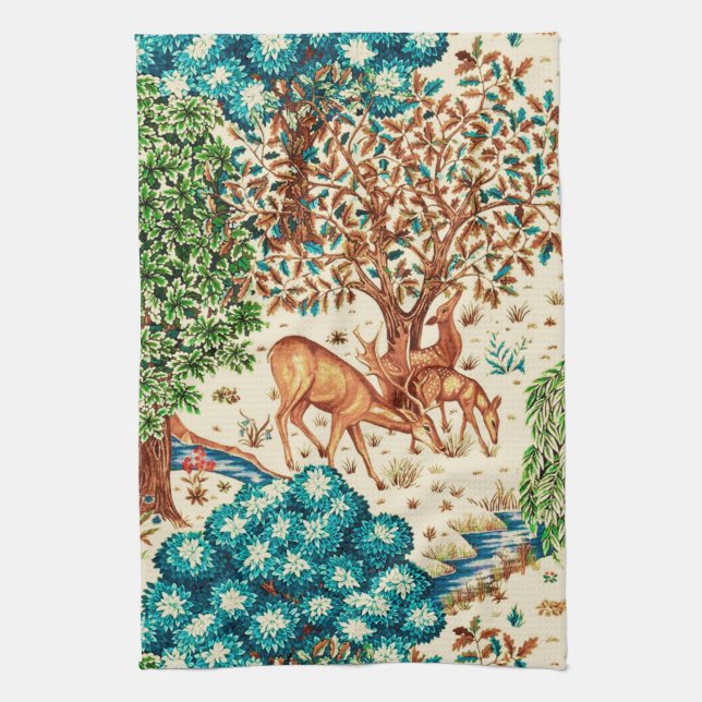 William Morris Deer by a Brook Tapestry Beige  Geschirrtuch (Vertikal)