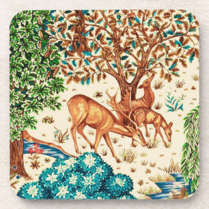 William Morris Deer by a Brook Tapestry Beige Getränkeuntersetzer