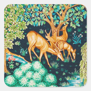 William Morris Deer by a Brook Tapestry Quadratischer Aufkleber