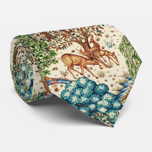 William Morris Deer von Brook Beige und Blue Krawatte (Gerollt)