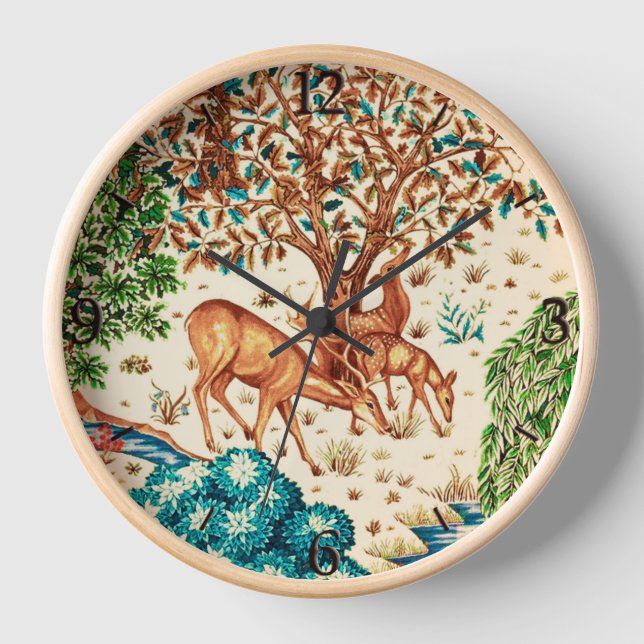 William Morris Deer von einem Brook Beige Hintergr Uhr (Vorderseite)