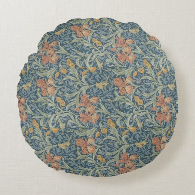 William Morris Dekorative Kunst Iris Muster Rundes Kissen (Vorderseite)