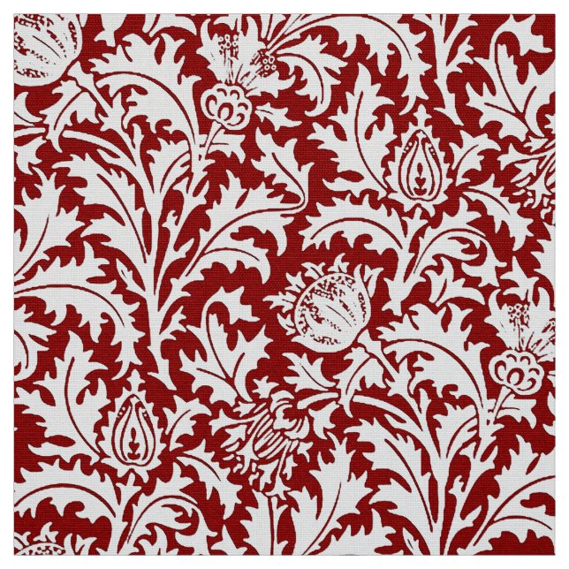 William Morris-Distel-Damast, dunkelrot u. weiß Stoff (Muster)