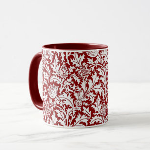 William Morris-Distel-Damast, dunkelrot u. weiß Tasse