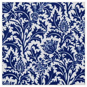 William Morris-Distel-Damast, Kobalt-Blau u. Weiß Stoff