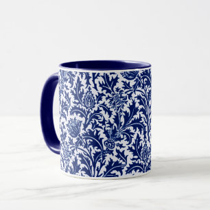 William Morris-Distel-Damast, Kobalt-Blau u. Weiß Tasse