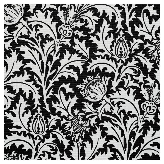 William Morris-Distel-Damast, Schwarzweiss Stoff (Muster)