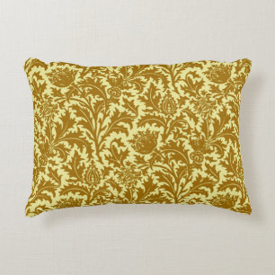 William Morris-Distel-Damast, Senf-Gold Zierkissen