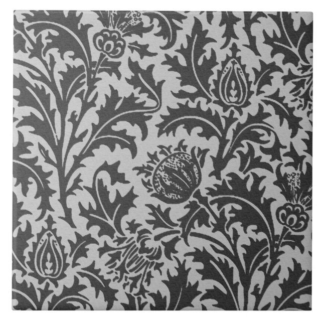 William Morris-Distel-Damast, silbernes Grau/Grau Fliese (Vorderseite)