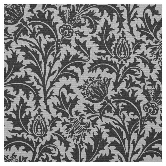 William Morris-Distel-Damast, silbernes Grau/Grau Stoff (Muster)