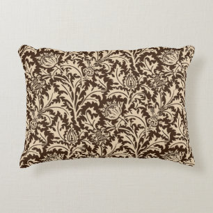 William Morris-Distel-Damast, Taupe TAN u. Beige Dekokissen