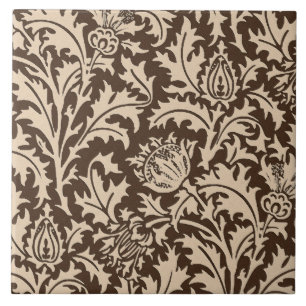 William Morris-Distel-Damast, Taupe TAN u. Beige Fliese