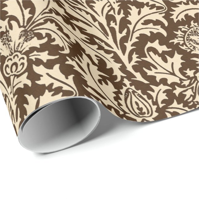 William Morris-Distel-Damast, Taupe TAN u. Beige Geschenkpapier (Rolleneckpunkt)