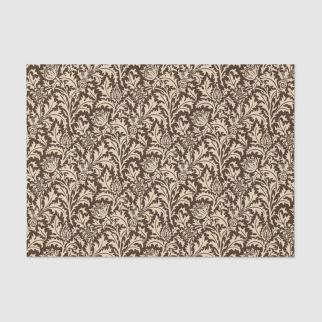 William Morris-Distel-Damast, Taupe TAN u. Beige Seidenpapier (Vorderseite)