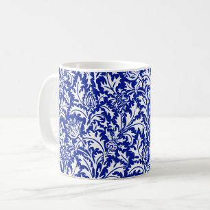 William Morris Distel Damast Weiß auf Kobaltblau Kaffeetasse