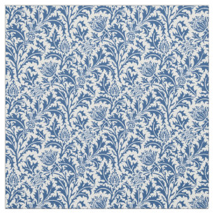 William Morris-Distel-Muster-Blau und Weiß Stoff