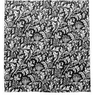 William Morris-Distel-Muster Schwarzweiss Duschvorhang