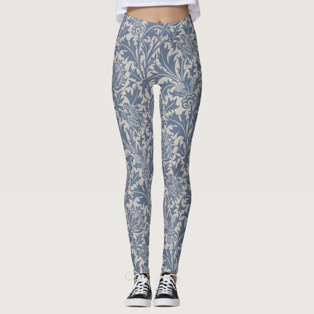 William Morris Distel-Sage-Blau-Muster Leggings (Vorderseite)