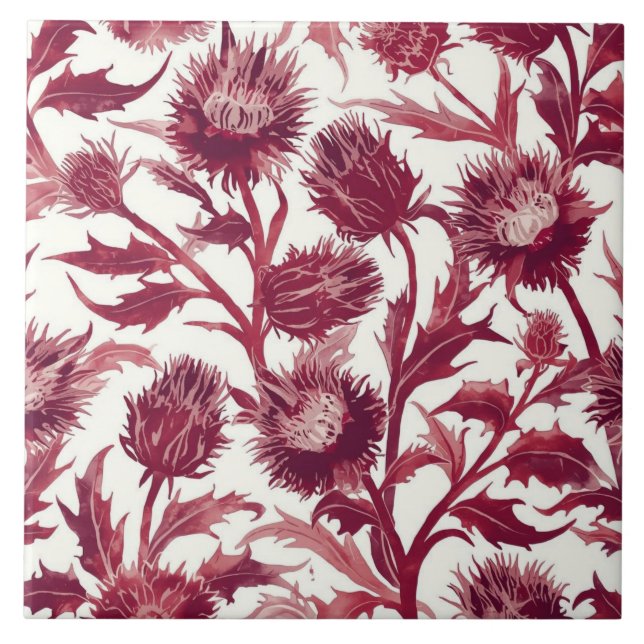 William Morris Distelblüte tief burgunderrot Fliese (Vorderseite)