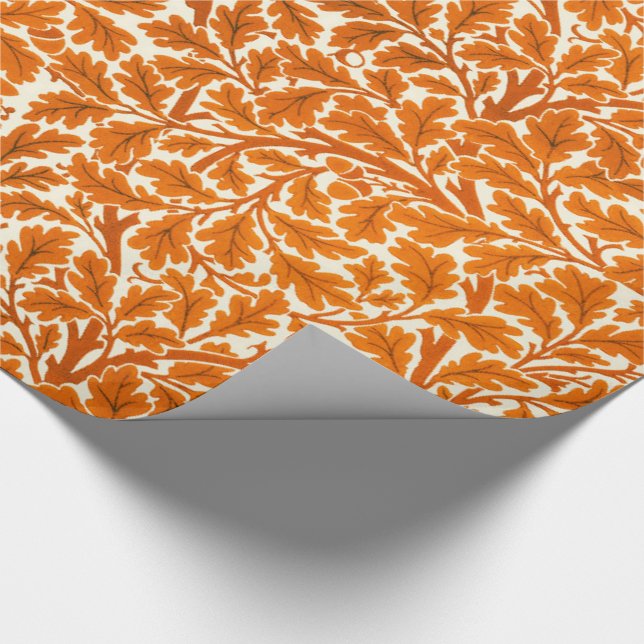 William Morris Eichenblätter, Rostorange und Creme Geschenkpapier (Ecke)