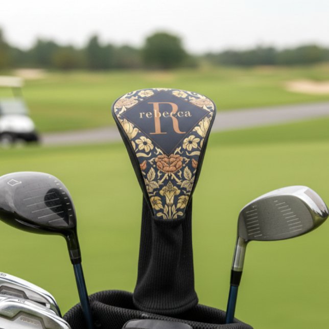 William Morris Elegant Gold Black Floral Monogram Golf Headcover (Von Creator hochgeladen)