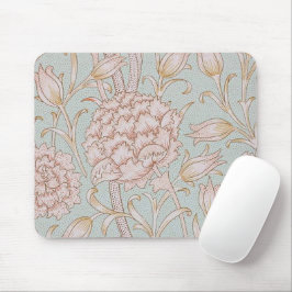 William Morris, Elegant Pink Wild Tulips Soft Blue Mousepad