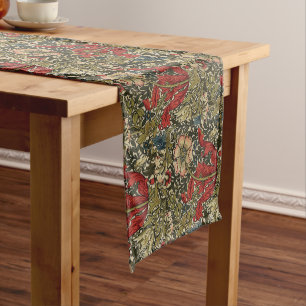 William Morris Elegantes Blumenmuster Rot Grün Kurzer Tischläufer