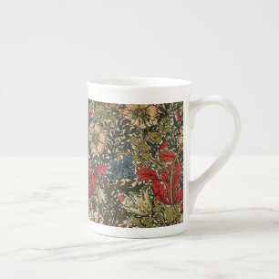 William Morris Elegantes Blumenmuster Rot Grün Prozellantasse
