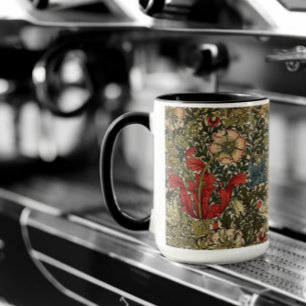 William Morris Elegantes Blumenmuster Rot Grün Tasse