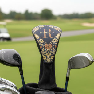 William Morris Elegantes Gold-Schwarz-Blumen-Monog Golf Headcover