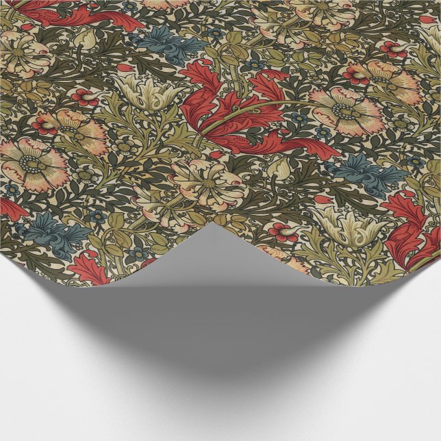 William Morris Elegantes Muster Rotes Grün Geschenkpapier (Ecke)
