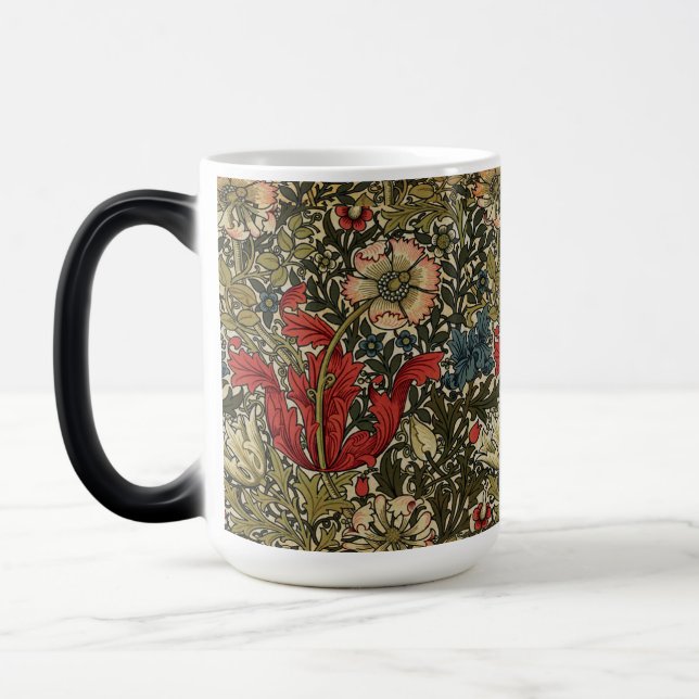 William Morris Elegantes Muster Rotes Grün Verwandlungstasse (Links)