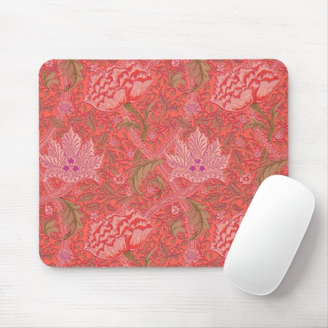 William Morris - Elegantes Rot & Rosa Floral Mousepad (Mit Mouse)