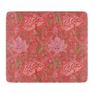 William Morris - Elegantes rotes und rosa Blumenmu Schneidebrett