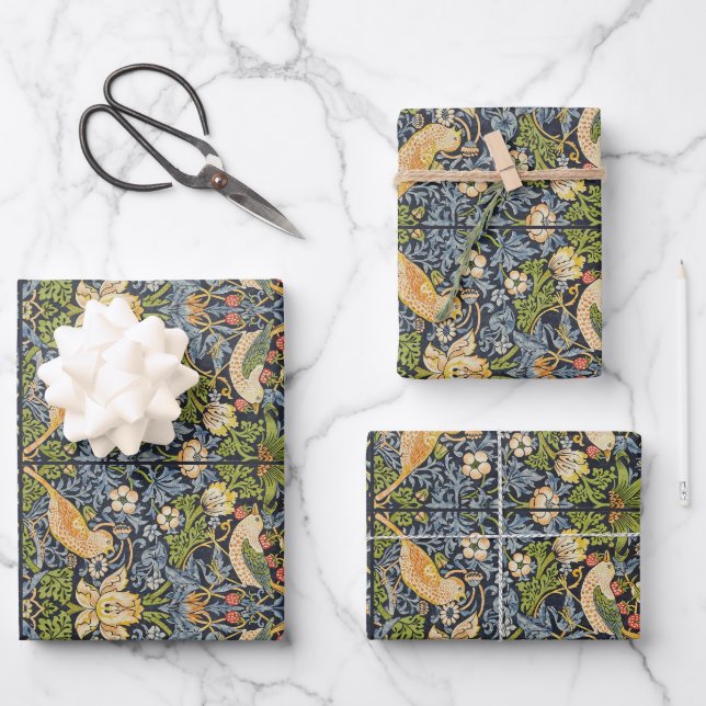 William Morris - Erdbeerdieb Blumenmuster Geschenkpapier Set (Vorderseite)