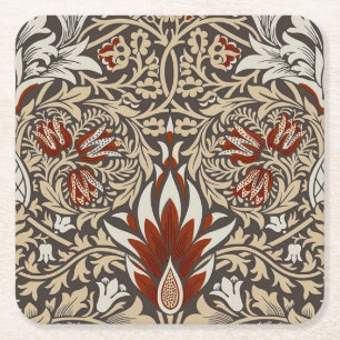 William Morris Erdig Braun Florales Tapetenmuster Rechteckiger Pappuntersetzer