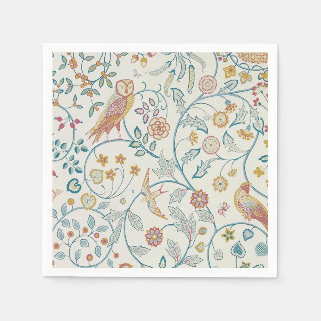 William Morris - Eule und Beeren  Serviette (Vorderseite)