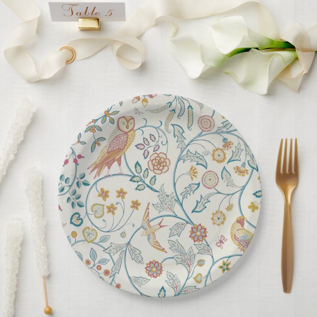 William Morris - Eule und Berries Pappteller (Hochzeit)